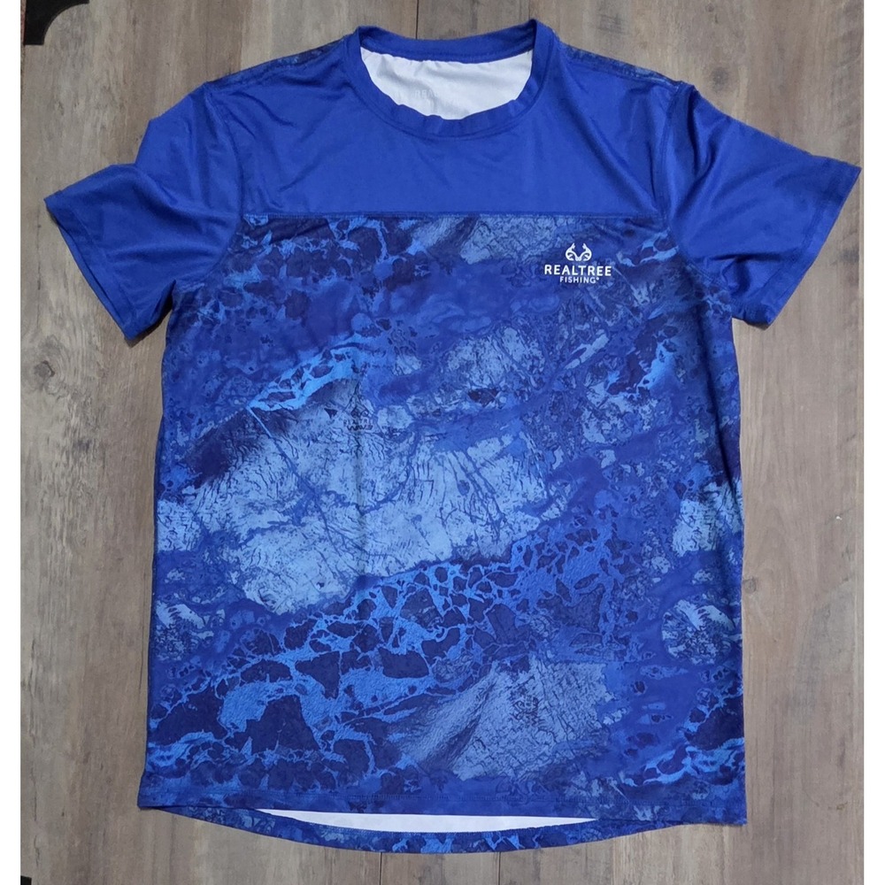 Real Tree Fishing Mens Performance Short Sleeve T-shirt In Water Blue Camo Men L